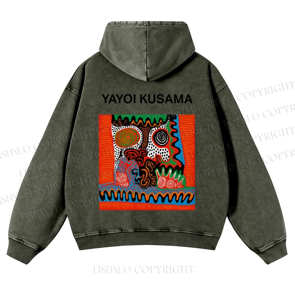 Casual Yayoi Kusama Abstract Face Printed Washed Hoodie