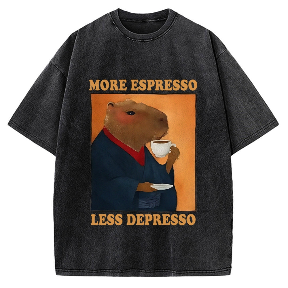 More Espresso Less Depresso Capybara Vintage Washed T-shirt