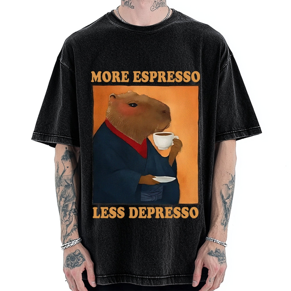 More Espresso Less Depresso Capybara Vintage Washed T-shirt