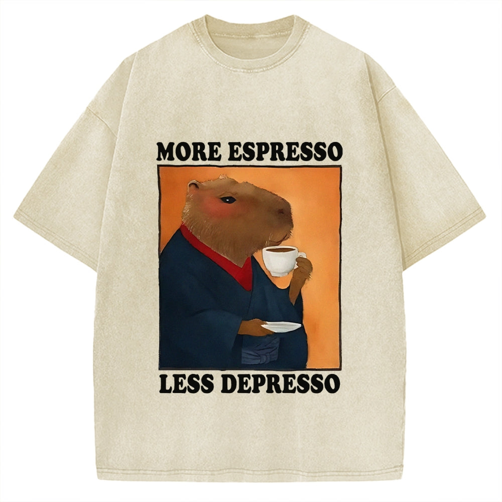 More Espresso Less Depresso Capybara Vintage Washed T-shirt