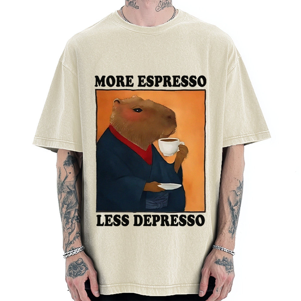 More Espresso Less Depresso Capybara Vintage Washed T-shirt