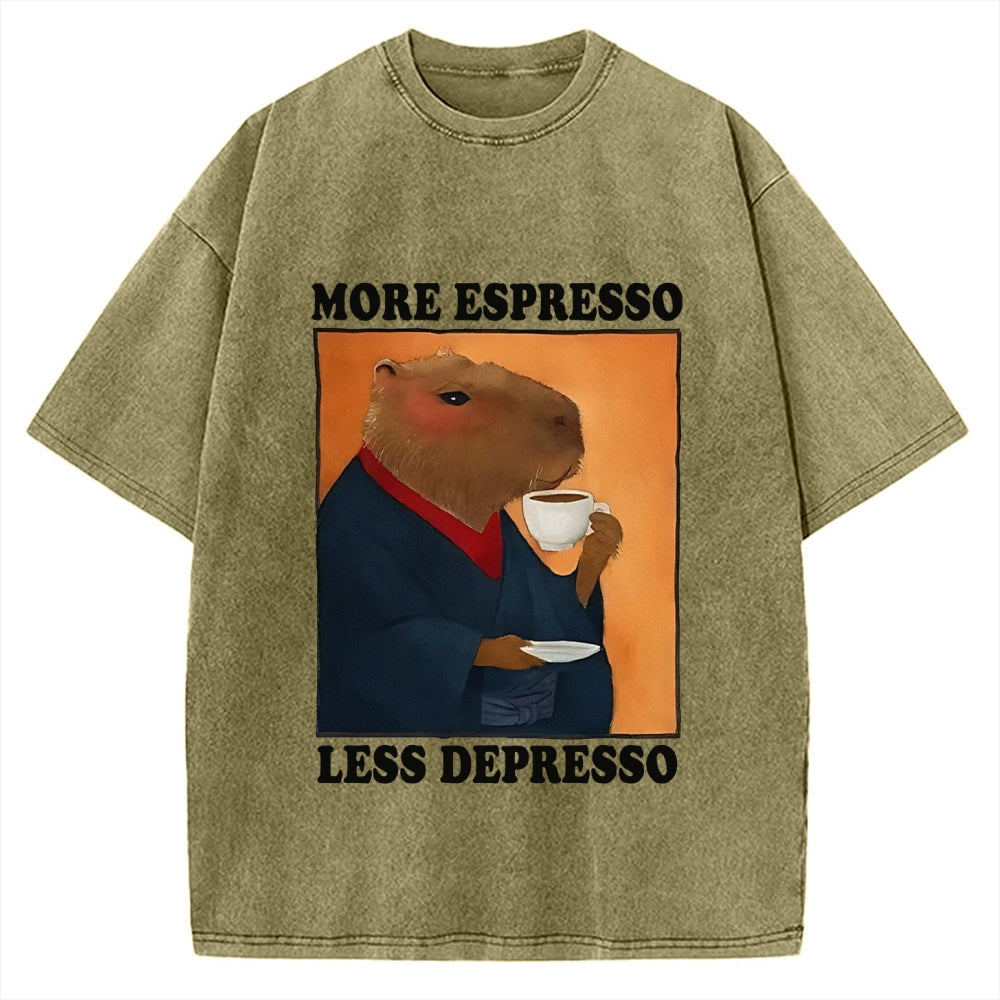 More Espresso Less Depresso Capybara Vintage Washed T-shirt
