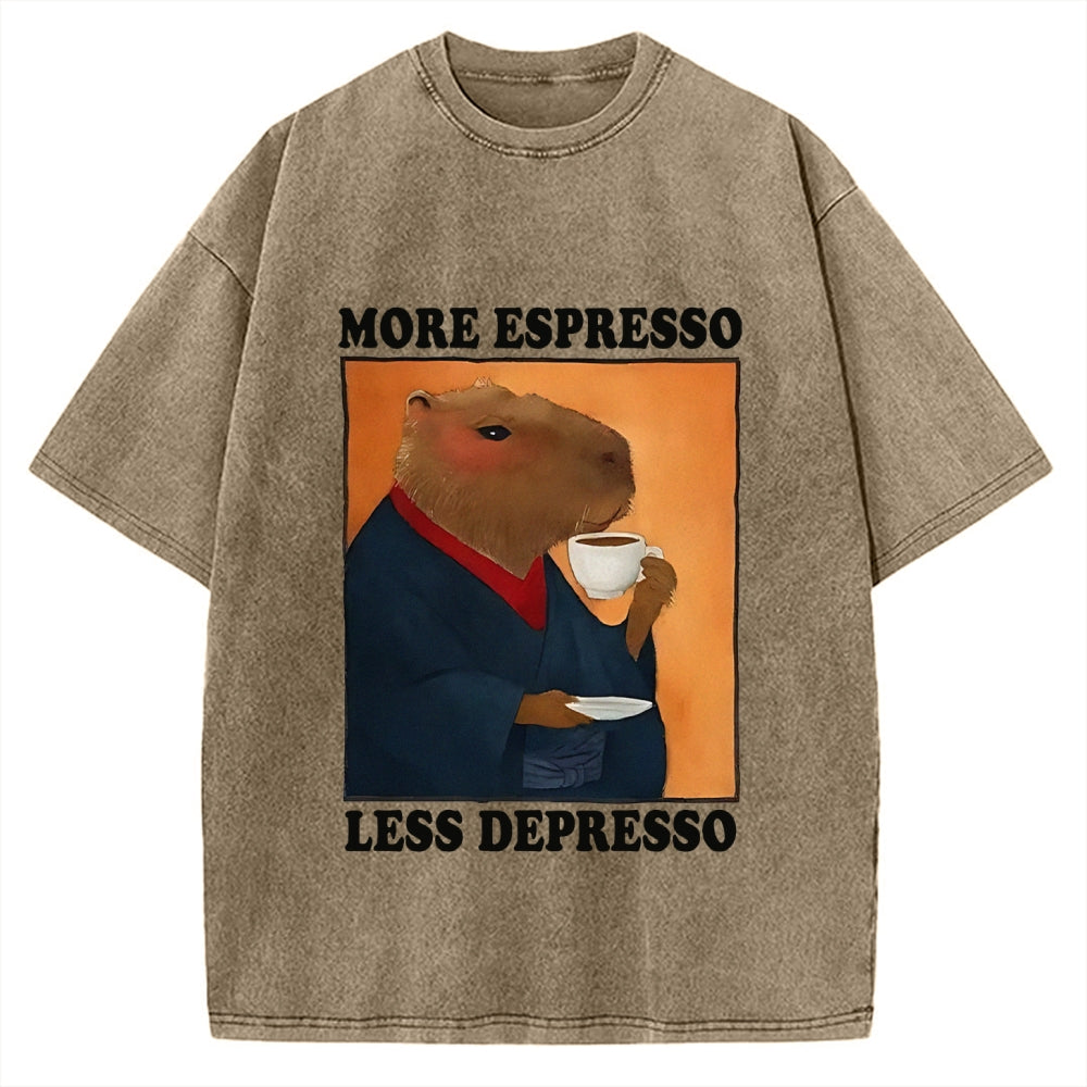 More Espresso Less Depresso Capybara Vintage Washed T-shirt