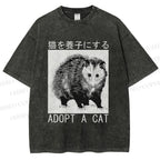 Unisex Adopt A Cat Printed Washed Tee