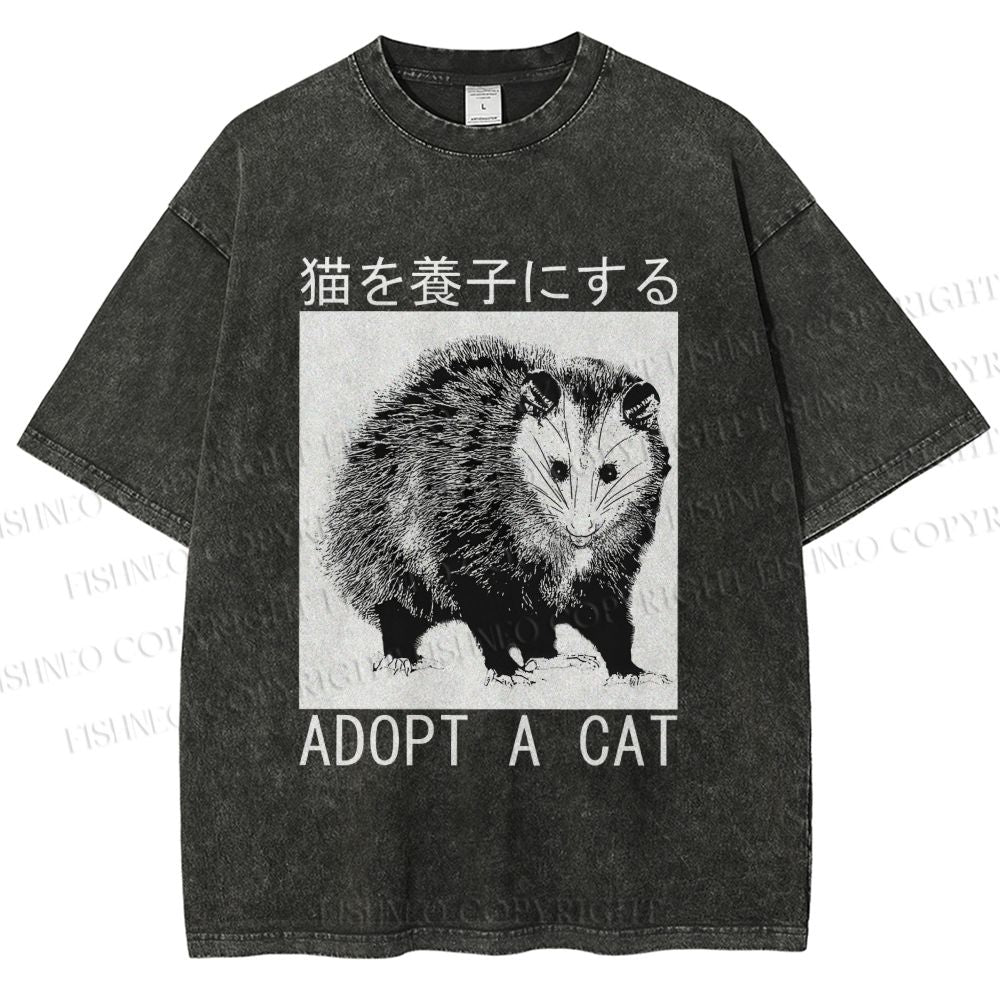 Unisex Adopt A Cat Printed Washed Tee