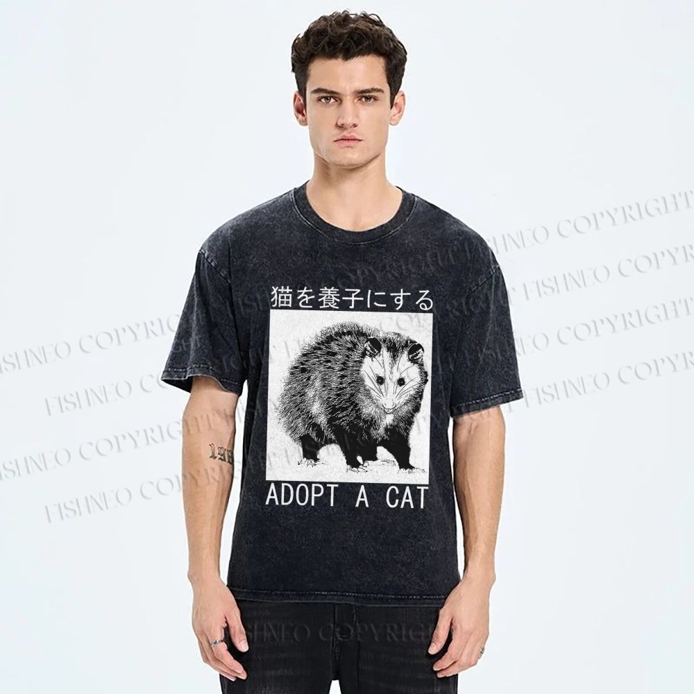 Unisex Adopt A Cat Printed Washed Tee