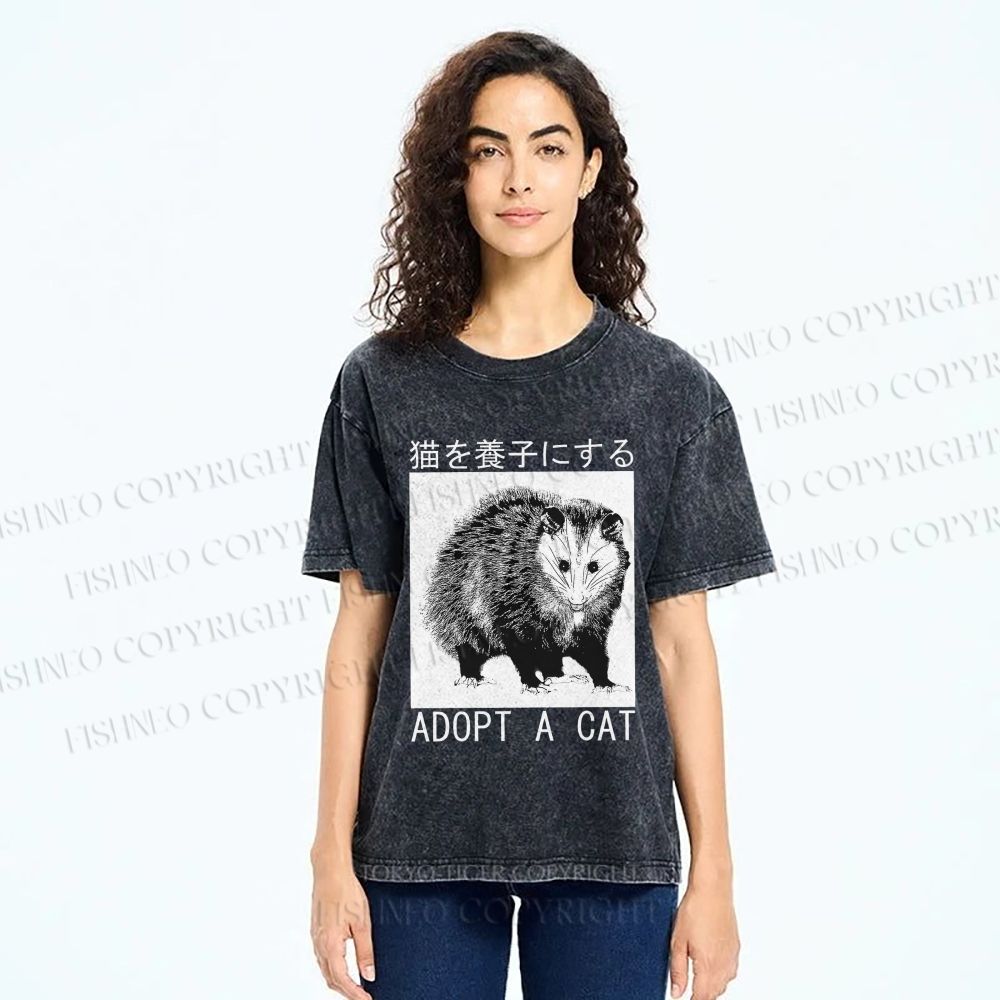 Unisex Adopt A Cat Printed Washed Tee