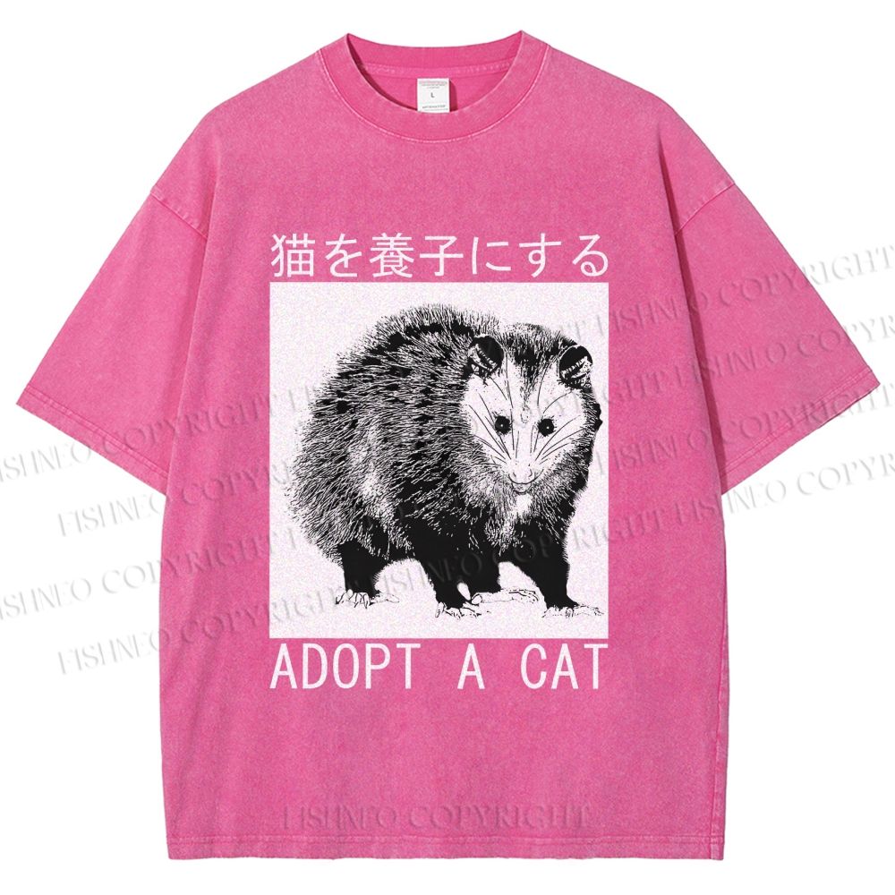 Unisex Adopt A Cat Printed Washed Tee