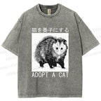 Unisex Adopt A Cat Printed Washed Tee
