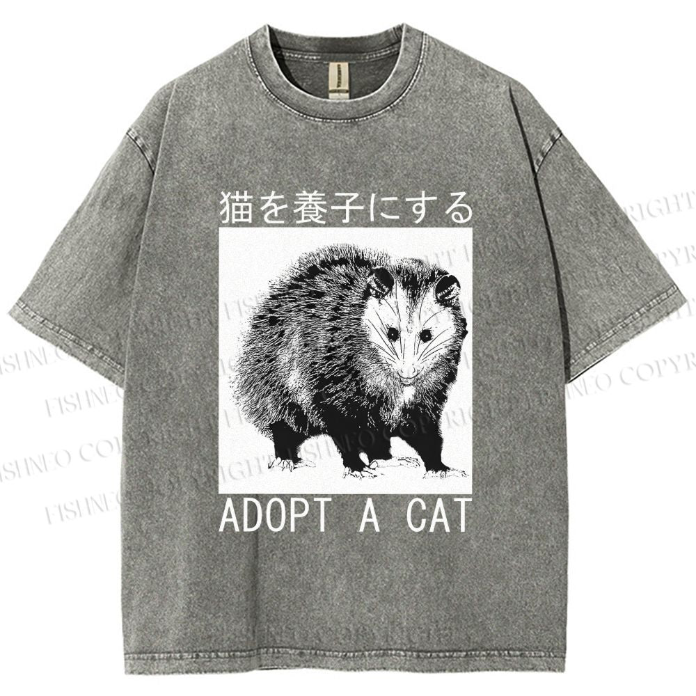 Unisex Adopt A Cat Printed Washed Tee