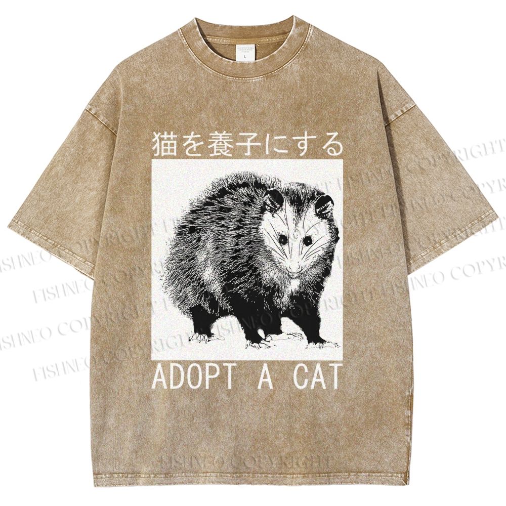 Unisex Adopt A Cat Printed Washed Tee