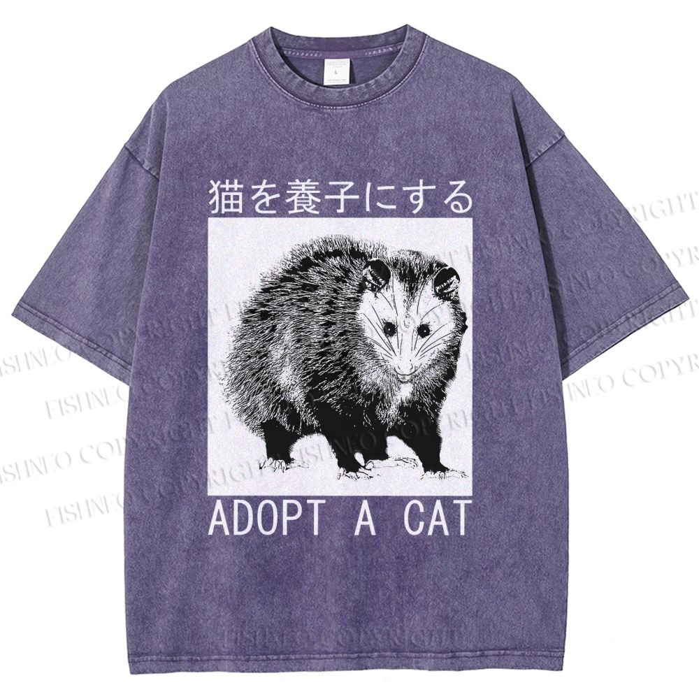 Unisex Adopt A Cat Printed Washed Tee