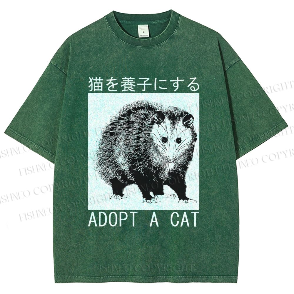 Unisex Adopt A Cat Printed Washed Tee