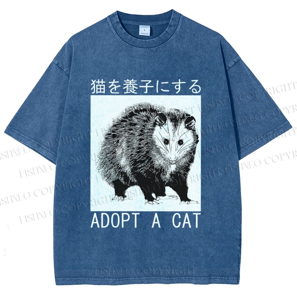 Unisex Adopt A Cat Printed Washed Tee