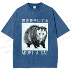 Unisex Adopt A Cat Printed Washed Tee