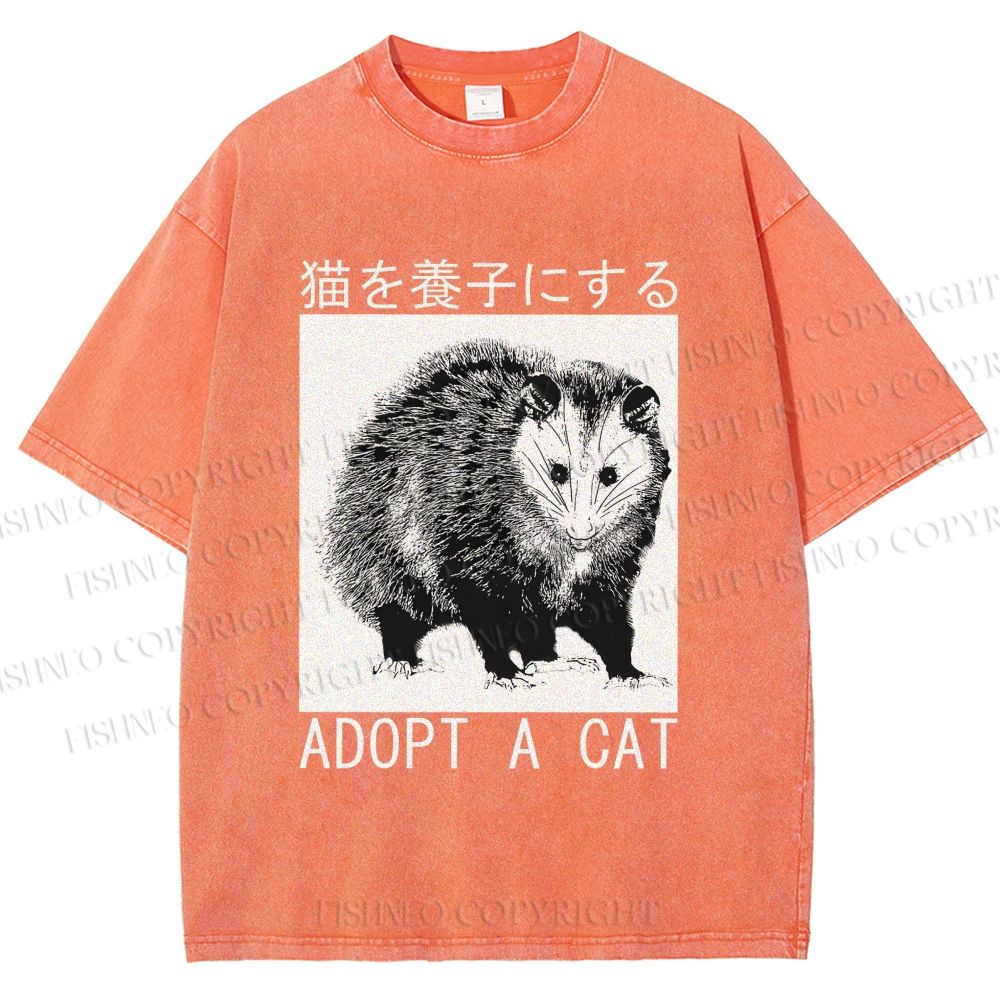 Unisex Adopt A Cat Printed Washed Tee
