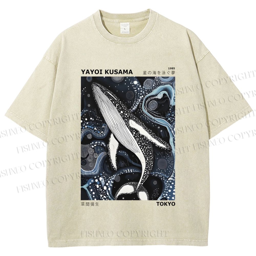 Unisex Yayoi Kusama Ocean Dolphins Printed Washed Tee