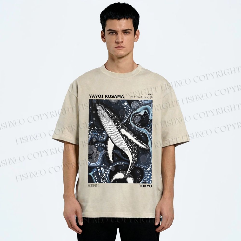 Unisex Yayoi Kusama Ocean Dolphins Printed Washed Tee