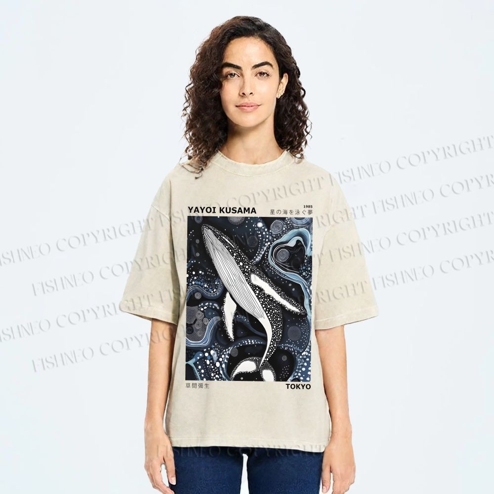 Unisex Yayoi Kusama Ocean Dolphins Printed Washed Tee