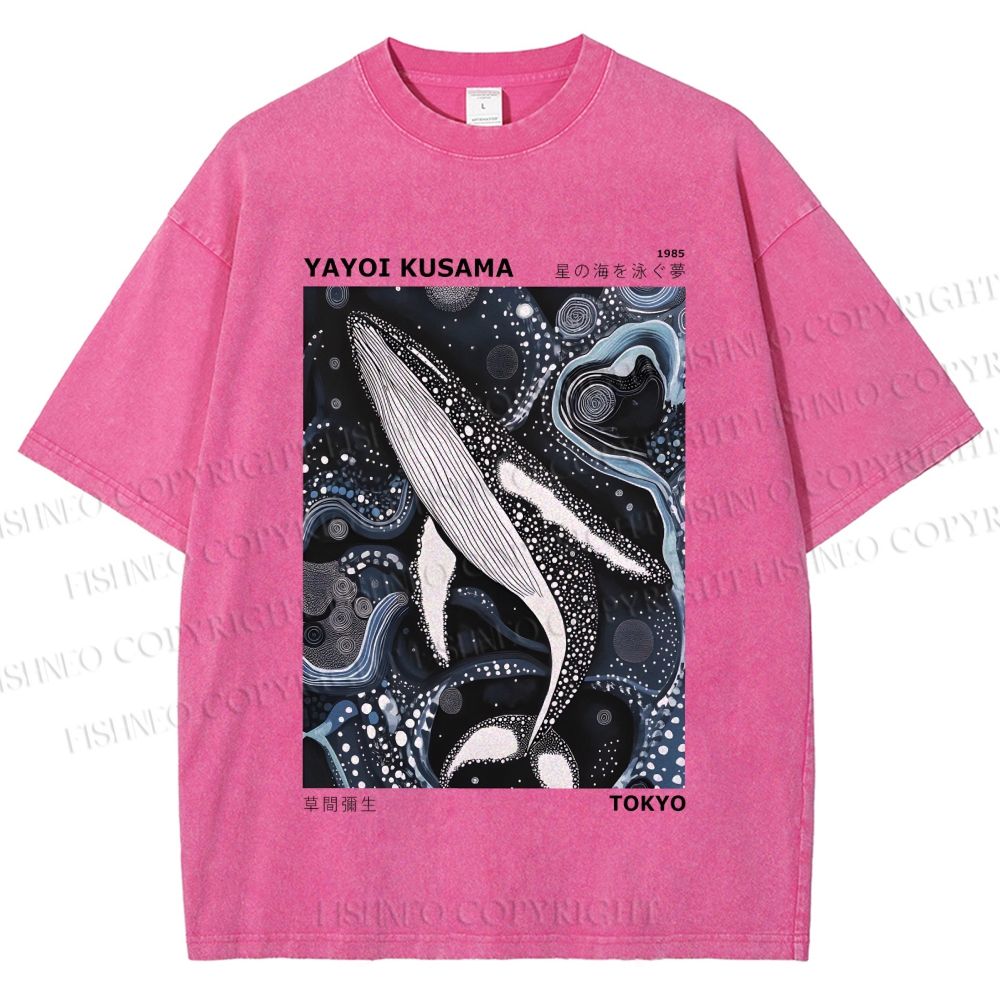 Unisex Yayoi Kusama Ocean Dolphins Printed Washed Tee