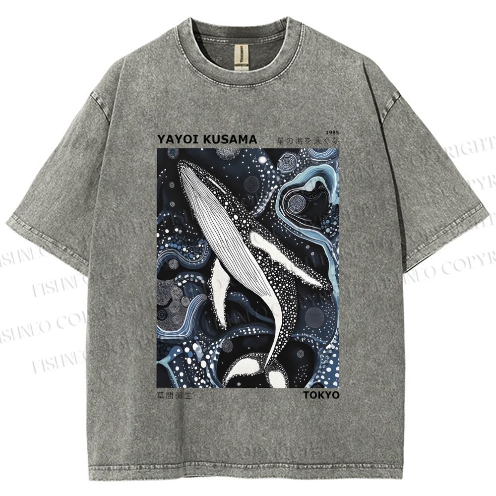 Unisex Yayoi Kusama Ocean Dolphins Printed Washed Tee