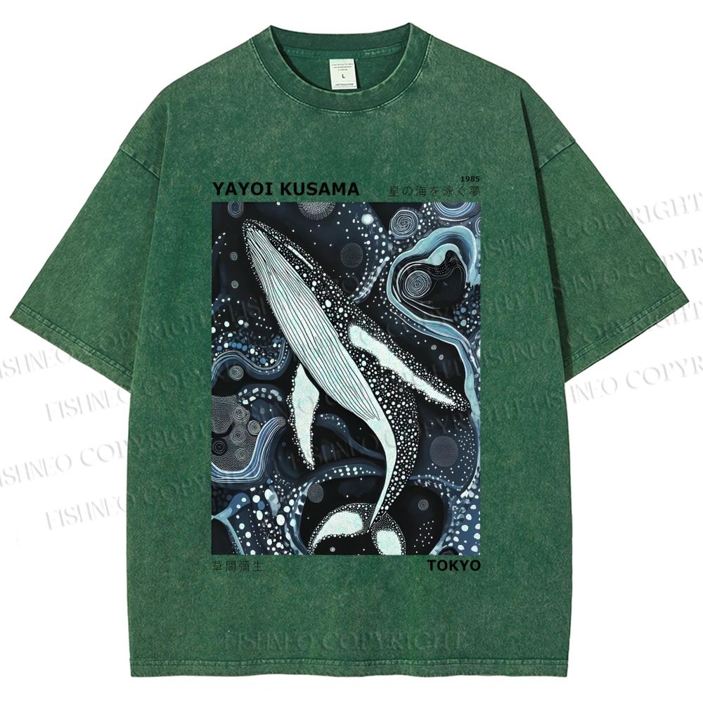 Unisex Yayoi Kusama Ocean Dolphins Printed Washed Tee