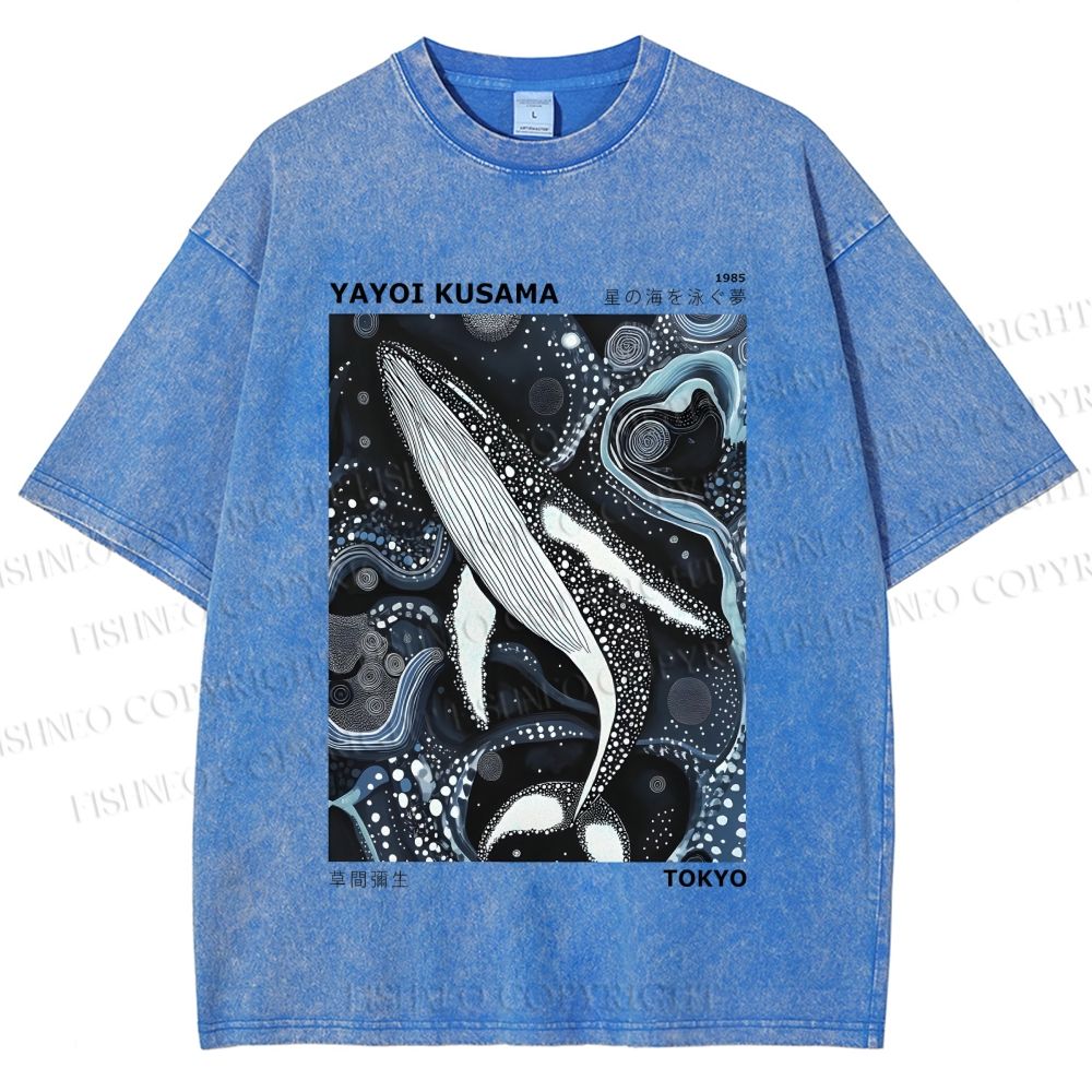 Unisex Yayoi Kusama Ocean Dolphins Printed Washed Tee
