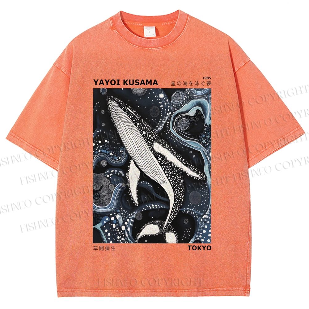 Unisex Yayoi Kusama Ocean Dolphins Printed Washed Tee