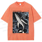 Unisex Yayoi Kusama Ocean Dolphins Printed Washed Tee