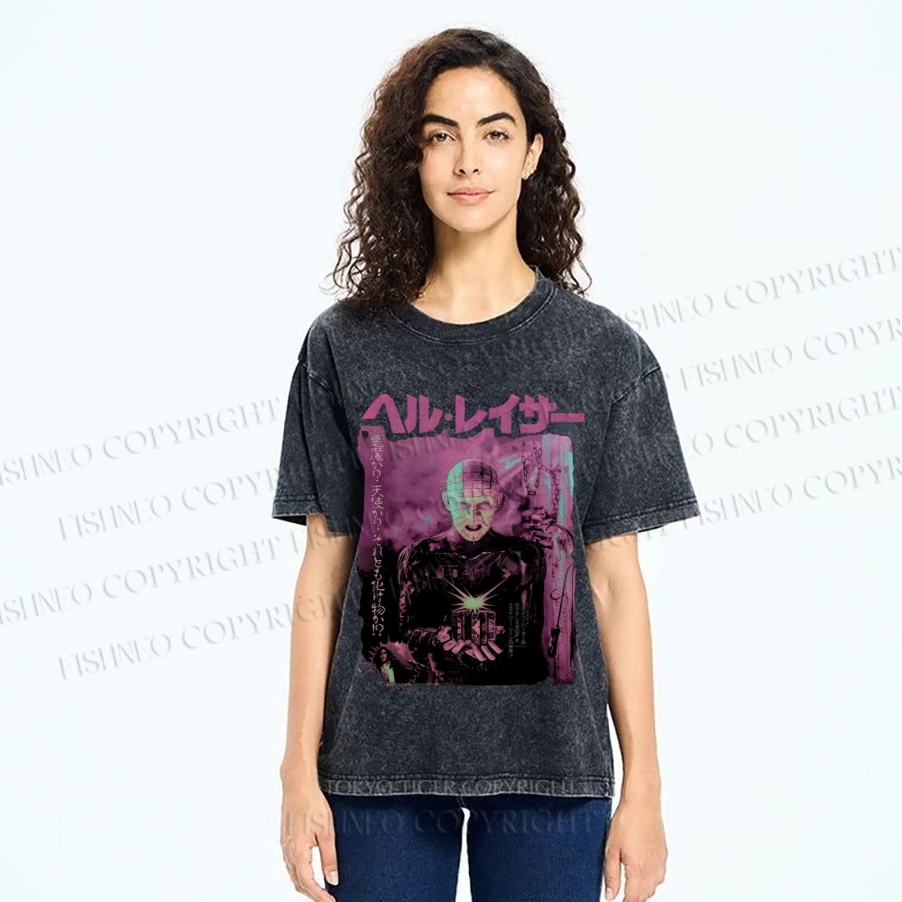Unisex Hellraiser Pinhead Japanese Printed Washed Tee
