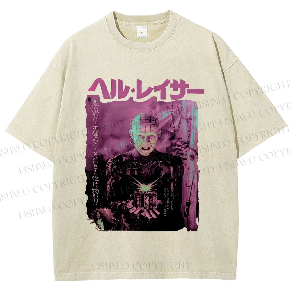 Unisex Hellraiser Pinhead Japanese Printed Washed Tee