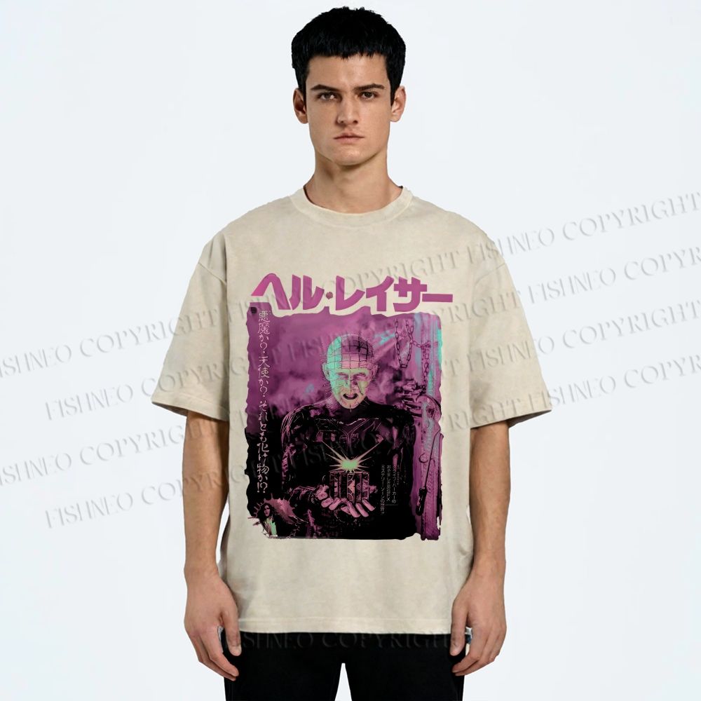 Unisex Hellraiser Pinhead Japanese Printed Washed Tee
