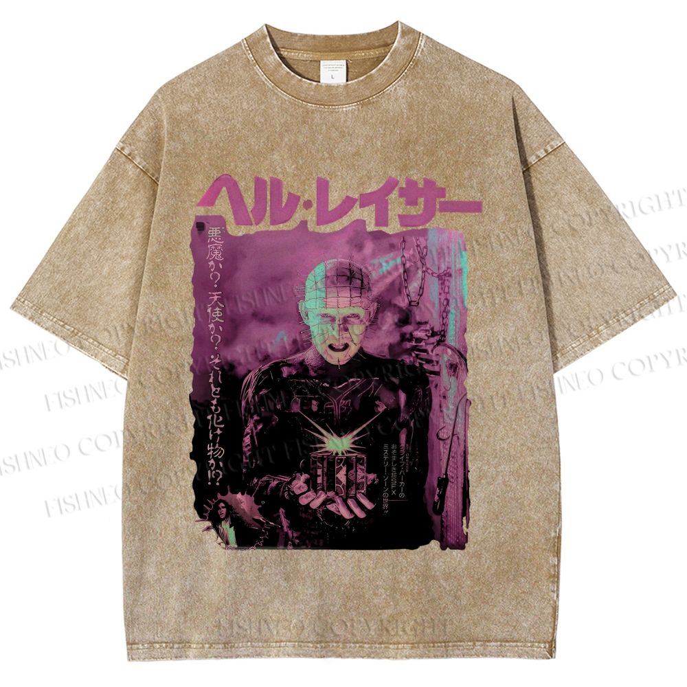 Unisex Hellraiser Pinhead Japanese Printed Washed Tee