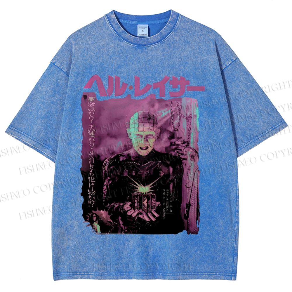 Unisex Hellraiser Pinhead Japanese Printed Washed Tee