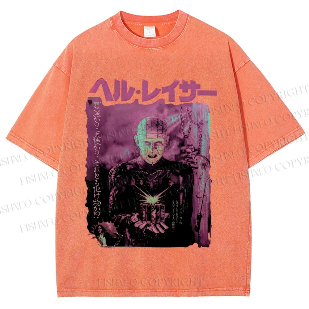 Unisex Hellraiser Pinhead Japanese Printed Washed Tee