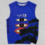 Unisex Japanese Weird Eyes Printed Tank Top