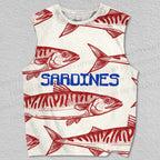 Unisex Vintage Sardine Fish Printed Tank Top