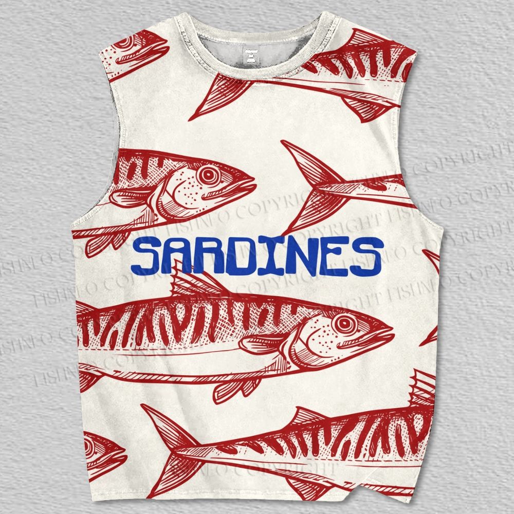Unisex Vintage Sardine Fish Printed Tank Top