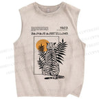 Unisex Bauhaus Panther Printed Washed Tank Top