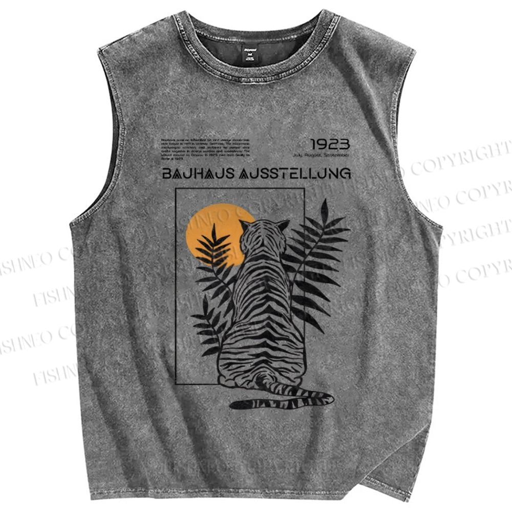 Unisex Bauhaus Panther Printed Washed Tank Top