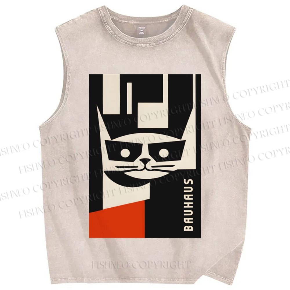 Unisex Sunglasses Chic Cat Bauhaus Printed Washed Tank Top