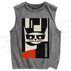 Unisex Sunglasses Chic Cat Bauhaus Printed Washed Tank Top