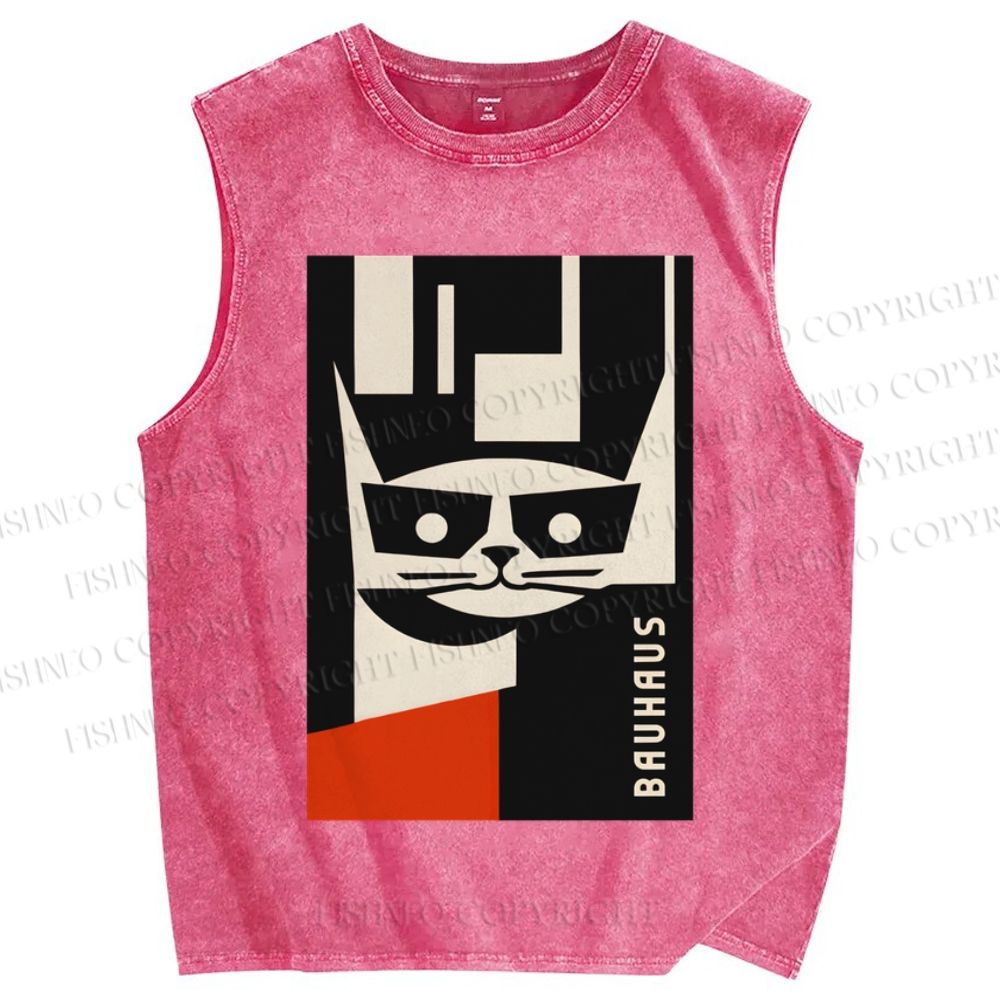 Unisex Sunglasses Chic Cat Bauhaus Printed Washed Tank Top