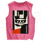 Unisex Sunglasses Chic Cat Bauhaus Printed Washed Tank Top