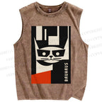 Unisex Sunglasses Chic Cat Bauhaus Printed Washed Tank Top