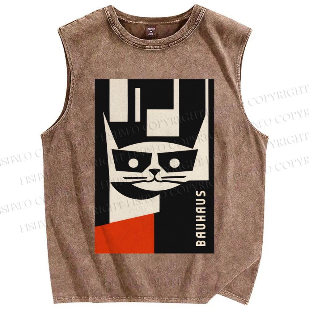 Unisex Sunglasses Chic Cat Bauhaus Printed Washed Tank Top