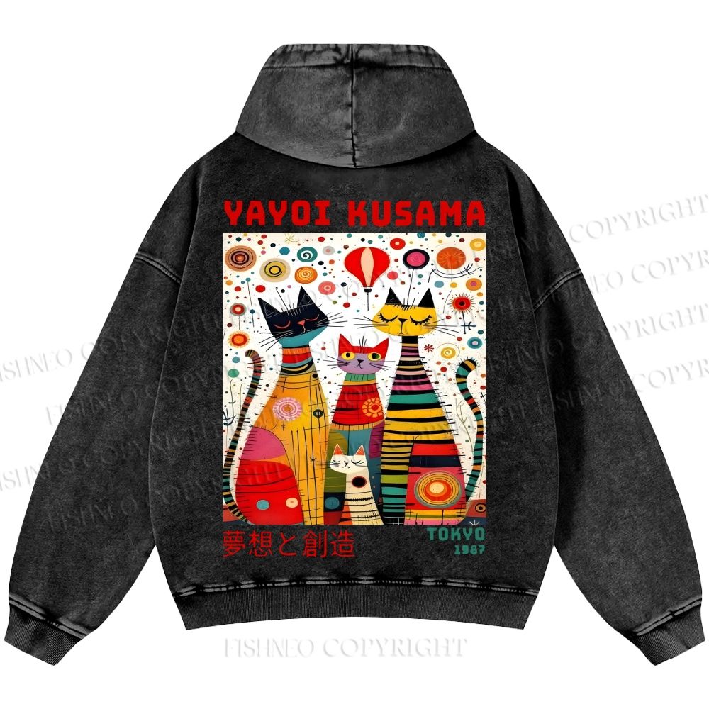 Unisex Casual Yayoi Kusama Cats Dots Printed Washed Hoodie