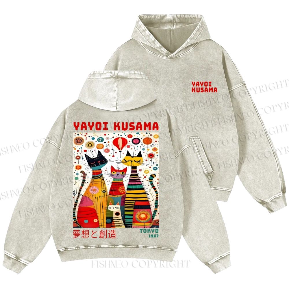 Unisex Casual Yayoi Kusama Cats Dots Printed Washed Hoodie
