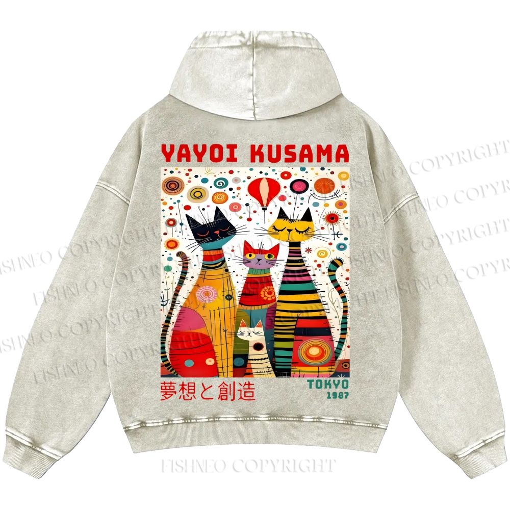 Unisex Casual Yayoi Kusama Cats Dots Printed Washed Hoodie