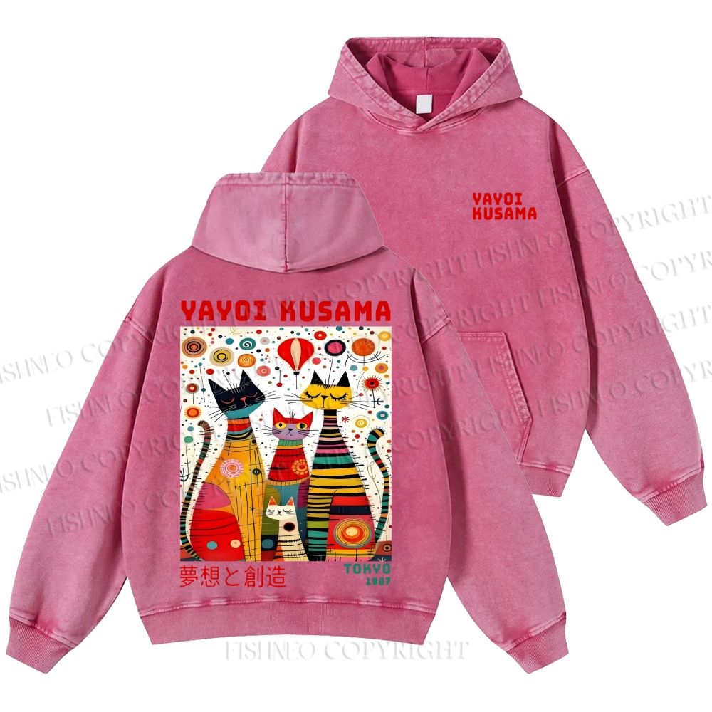 Unisex Casual Yayoi Kusama Cats Dots Printed Washed Hoodie